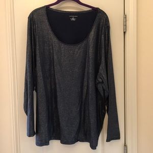 Lands’ End Plus 3X navy blue top with shimmer